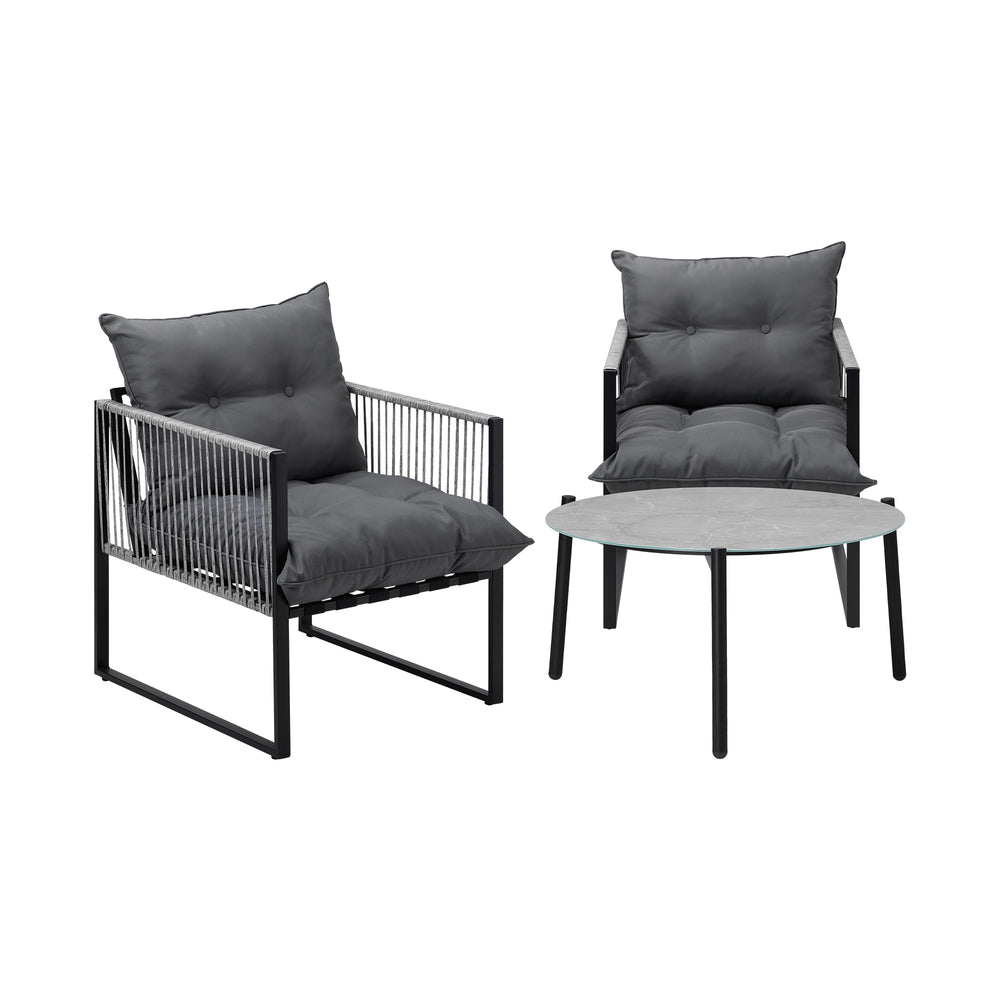 Livsip 3PCS Outdoor Patio Set Grey 70cm Table Cushioned Armchairs-Outdoor Patio Set-PEROZ Accessories