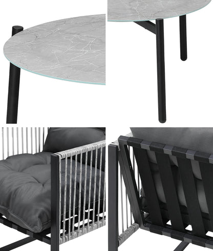 Livsip 3PCS Outdoor Patio Set Grey 70cm Table Cushioned Armchairs-Outdoor Patio Set-PEROZ Accessories