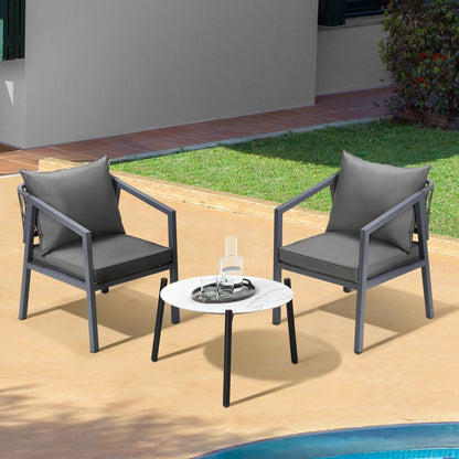 Livsip 3PCS Outdoor Patio Set White 50cm Coffee Table Grey Chairs-Outdoor Patio Set-PEROZ Accessories