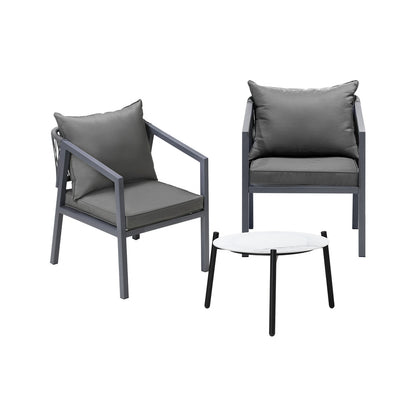Livsip 3PCS Outdoor Patio Set White 50cm Coffee Table Grey Chairs-Outdoor Patio Set-PEROZ Accessories