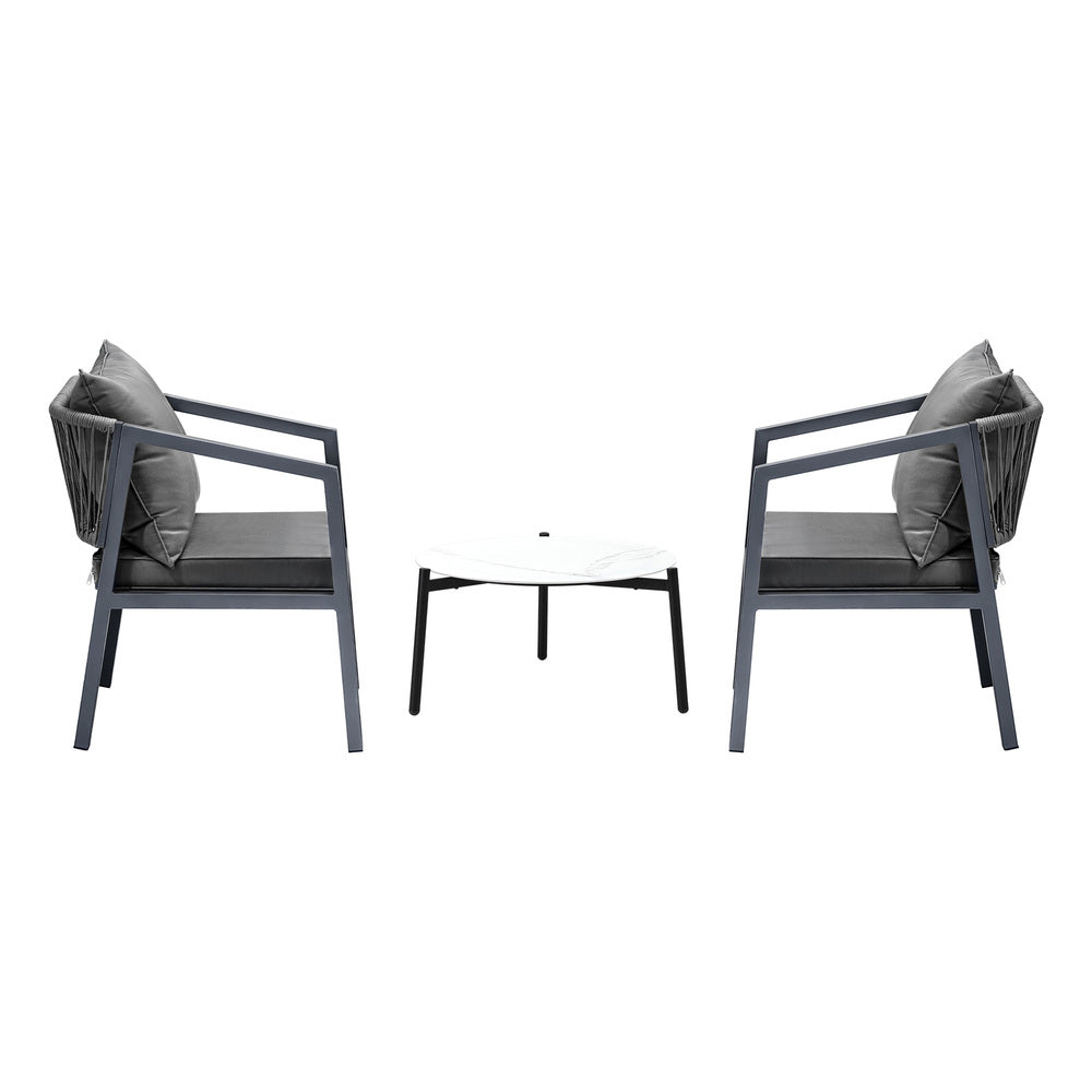 Livsip 3PCS Outdoor Patio Set White 50cm Coffee Table Grey Chairs-Outdoor Patio Set-PEROZ Accessories