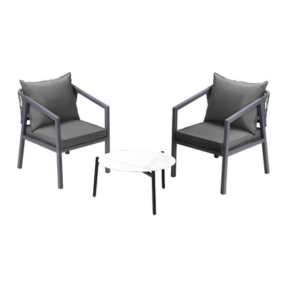 Livsip 3PCS Outdoor Patio Set White 50cm Coffee Table Grey Chairs-Outdoor Patio Set-PEROZ Accessories