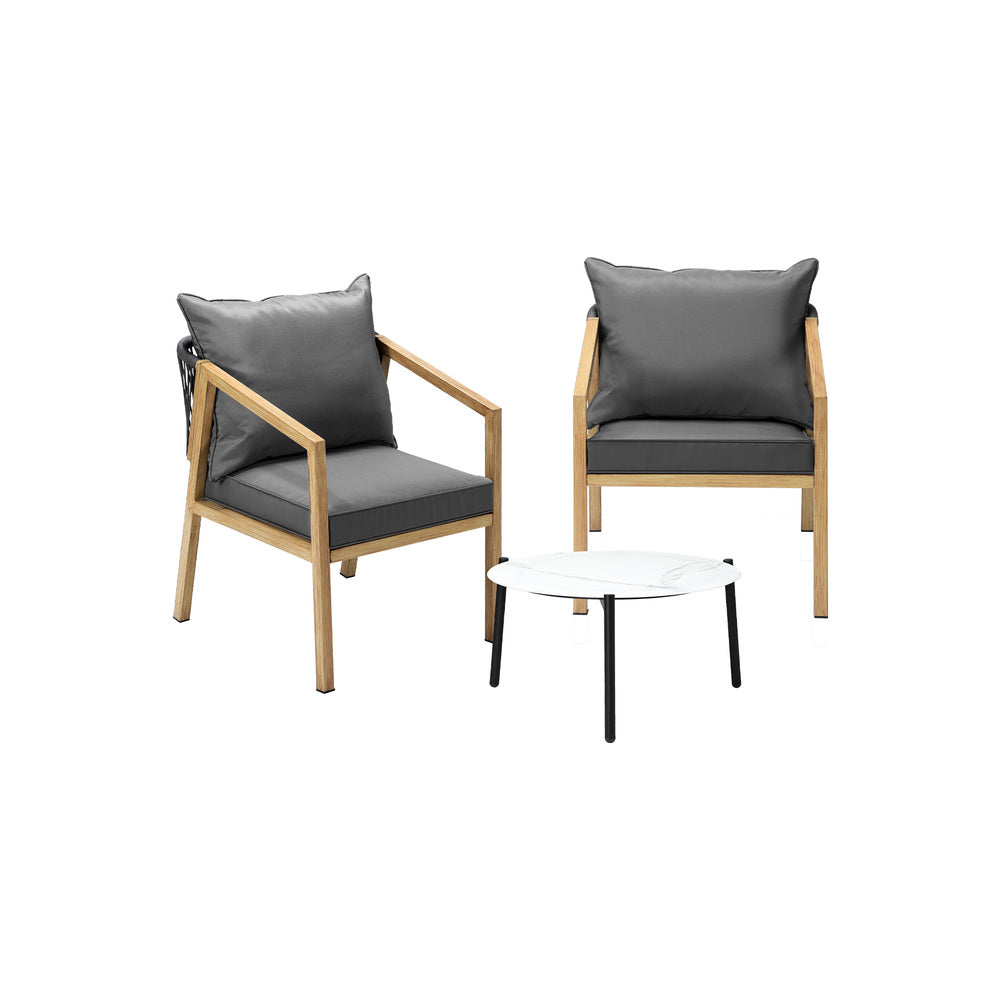 Livsip 3PCS Outdoor Patio Set White 50cm Coffee Table Natural Chairs-Outdoor Patio Set-PEROZ Accessories