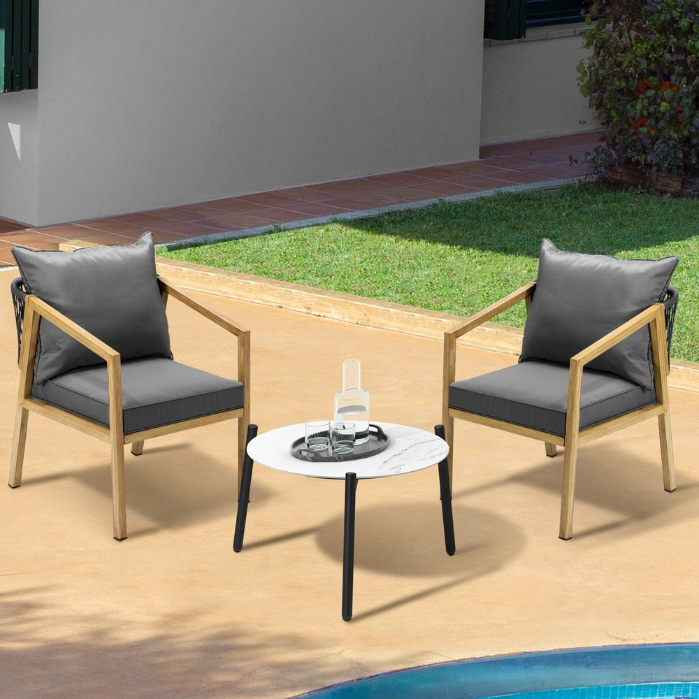 Livsip 3PCS Outdoor Patio Set White 50cm Coffee Table Natural Chairs-Outdoor Patio Set-PEROZ Accessories