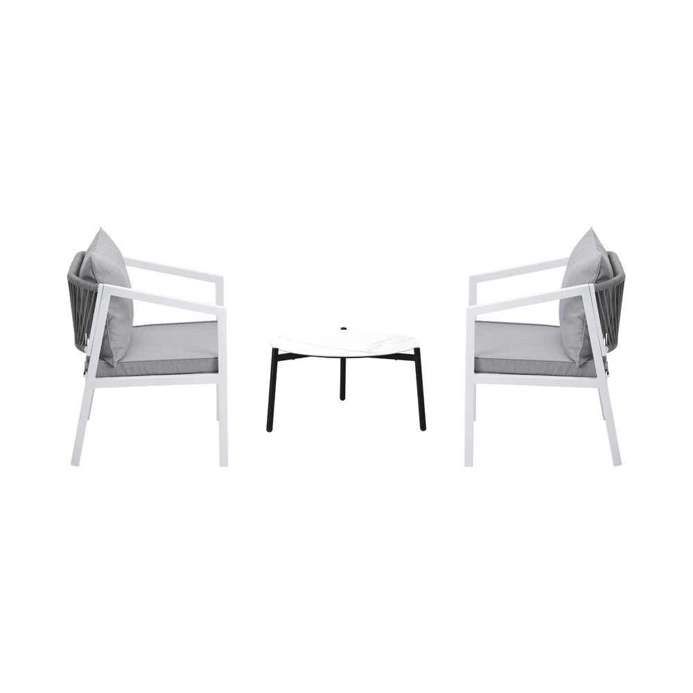 Livsip 3PCS Outdoor Patio Set White 50cm Coffee Table White Chairs-Outdoor Patio Set-PEROZ Accessories