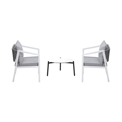Livsip 3PCS Outdoor Patio Set White 50cm Coffee Table White Chairs-Outdoor Patio Set-PEROZ Accessories