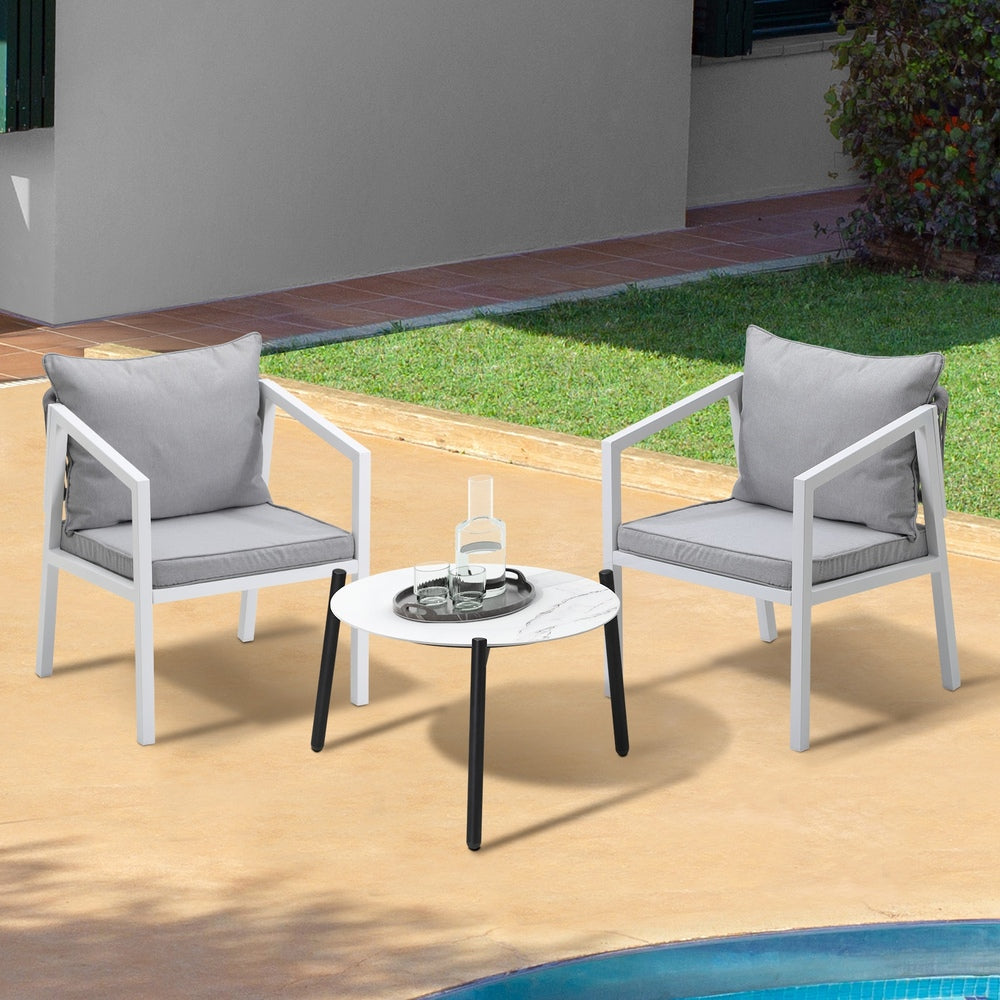 Livsip 3PCS Outdoor Patio Set White 50cm Coffee Table White Chairs-Outdoor Patio Set-PEROZ Accessories