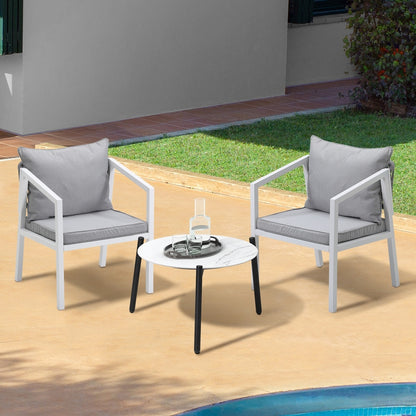 Livsip 3PCS Outdoor Patio Set White 50cm Coffee Table White Chairs-Outdoor Patio Set-PEROZ Accessories