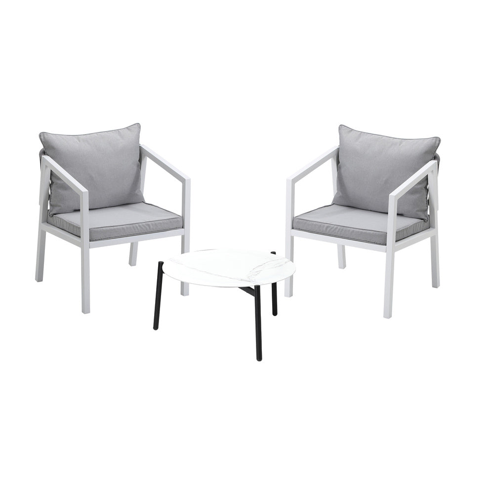 Livsip 3PCS Outdoor Patio Set White 50cm Coffee Table White Chairs-Outdoor Patio Set-PEROZ Accessories