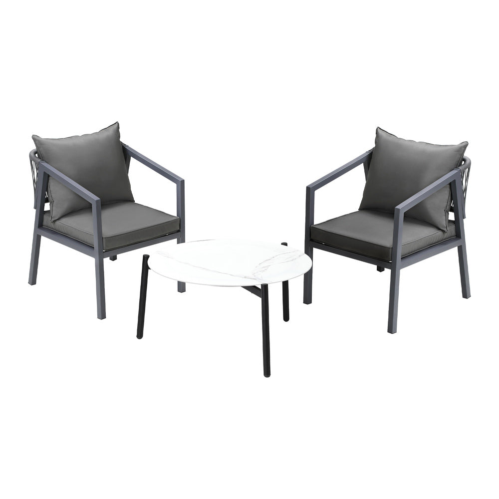 Livsip 3PCS Outdoor Patio Set White 70cm Coffee Table Grey Chairs-Outdoor Patio Set-PEROZ Accessories