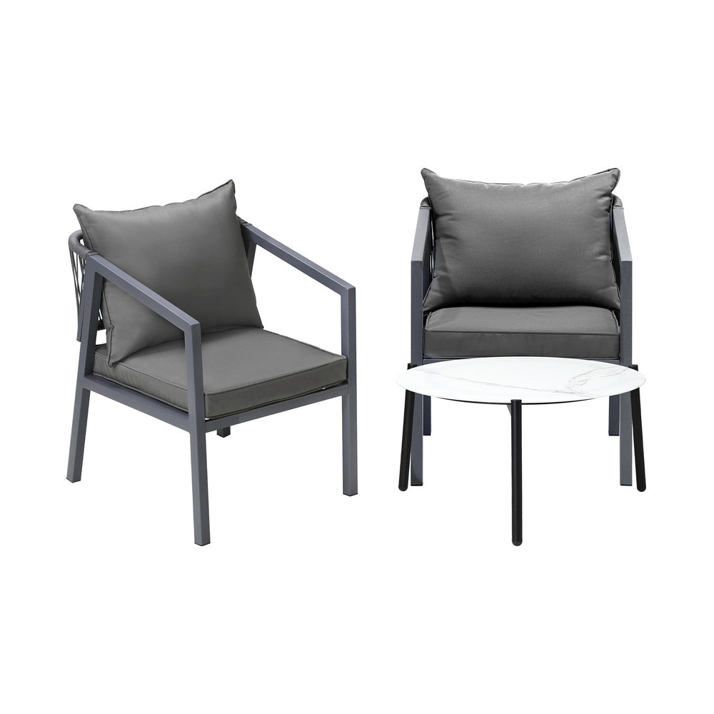 Livsip 3PCS Outdoor Patio Set White 70cm Coffee Table Grey Chairs-Outdoor Patio Set-PEROZ Accessories