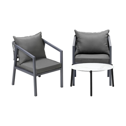 Livsip 3PCS Outdoor Patio Set White 70cm Coffee Table Grey Chairs-Outdoor Patio Set-PEROZ Accessories