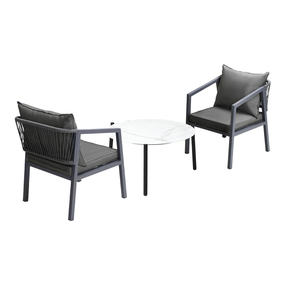 Livsip 3PCS Outdoor Patio Set White 70cm Coffee Table Grey Chairs-Outdoor Patio Set-PEROZ Accessories