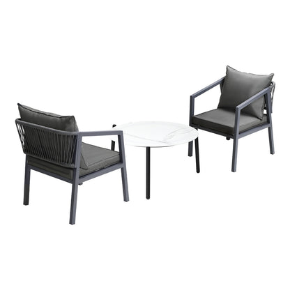 Livsip 3PCS Outdoor Patio Set White 70cm Coffee Table Grey Chairs-Outdoor Patio Set-PEROZ Accessories