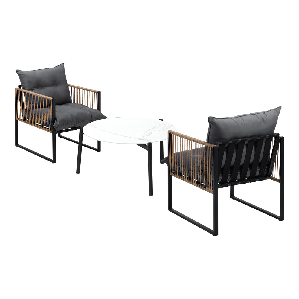 Livsip 3PCS Outdoor Patio Set White 70cm Coffee Table Rattan Chairs-Outdoor Patio Set-PEROZ Accessories