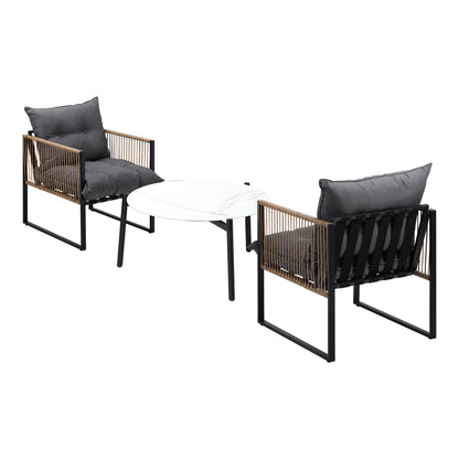 Livsip 3PCS Outdoor Patio Set White 70cm Coffee Table Rattan Chairs-Outdoor Patio Set-PEROZ Accessories
