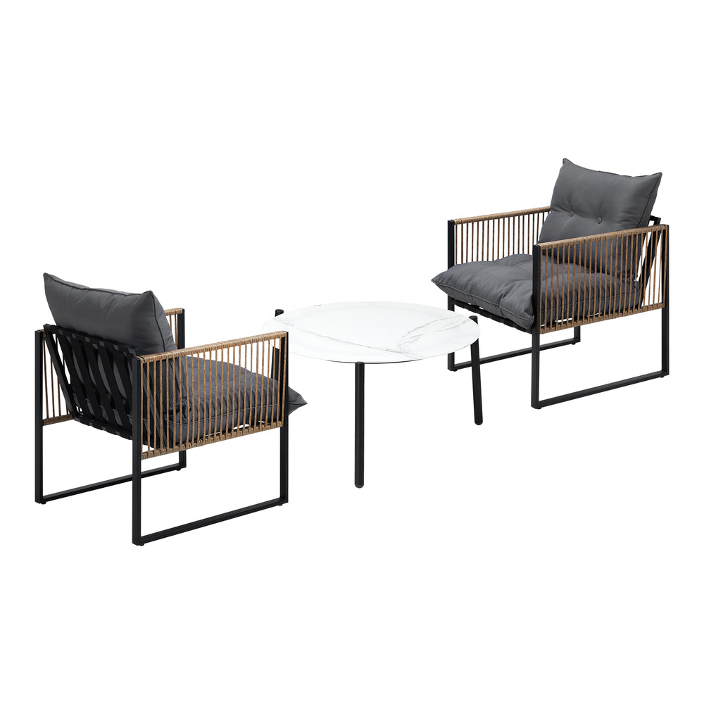 Livsip 3PCS Outdoor Patio Set White 70cm Coffee Table Rattan Chairs-Outdoor Patio Set-PEROZ Accessories