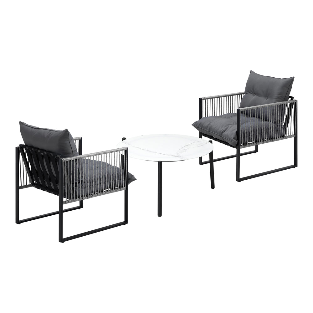 Livsip 3PCS Outdoor Patio Set White 70cm Table Cushioned Armchairs-Outdoor Patio Set-PEROZ Accessories