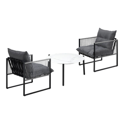 Livsip 3PCS Outdoor Patio Set White 70cm Table Cushioned Armchairs-Outdoor Patio Set-PEROZ Accessories