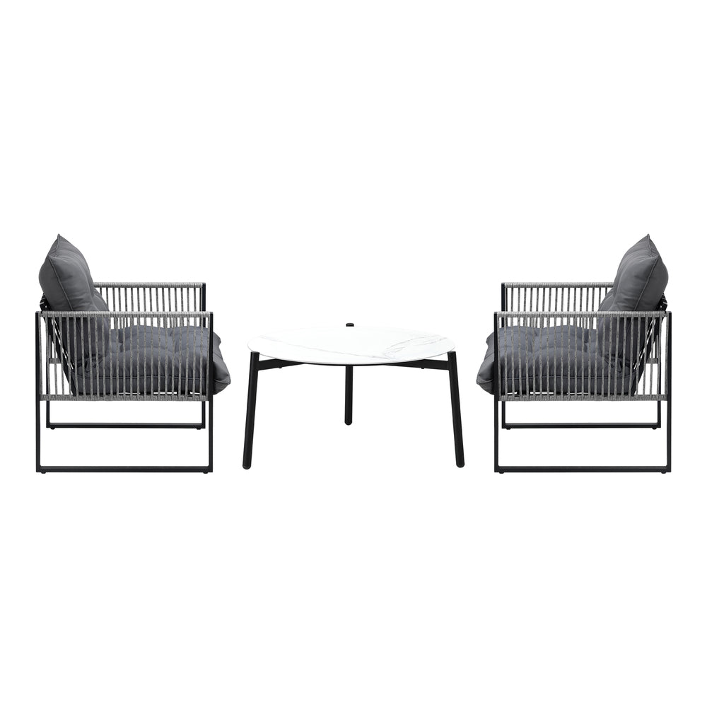 Livsip 3PCS Outdoor Patio Set White 70cm Table Cushioned Armchairs-Outdoor Patio Set-PEROZ Accessories