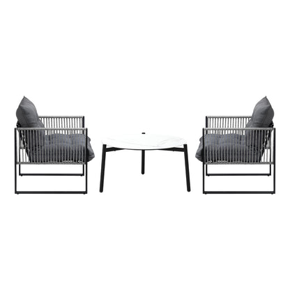 Livsip 3PCS Outdoor Patio Set White 70cm Table Cushioned Armchairs-Outdoor Patio Set-PEROZ Accessories