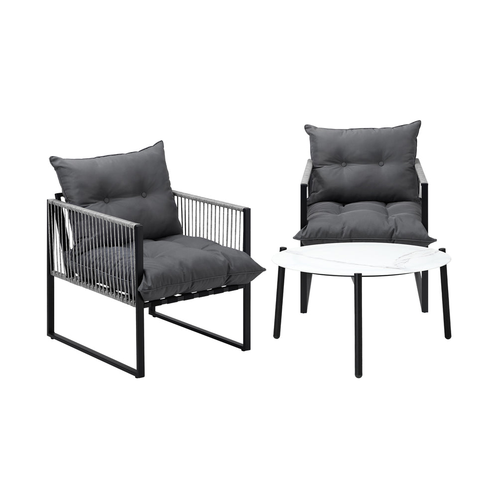 Livsip 3PCS Outdoor Patio Set White 70cm Table Cushioned Armchairs-Outdoor Patio Set-PEROZ Accessories