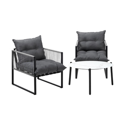 Livsip 3PCS Outdoor Patio Set White 70cm Table Cushioned Armchairs-Outdoor Patio Set-PEROZ Accessories