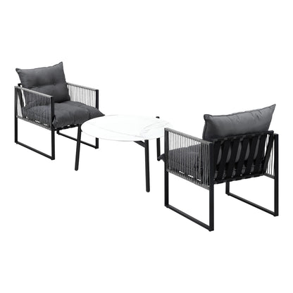 Livsip 3PCS Outdoor Patio Set White 70cm Table Cushioned Armchairs-Outdoor Patio Set-PEROZ Accessories