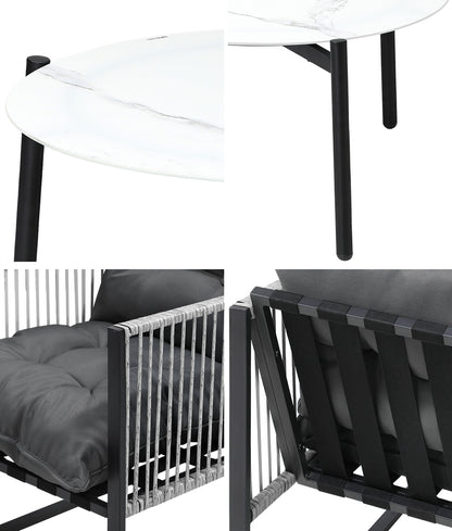 Livsip 3PCS Outdoor Patio Set White 70cm Table Cushioned Armchairs-Outdoor Patio Set-PEROZ Accessories