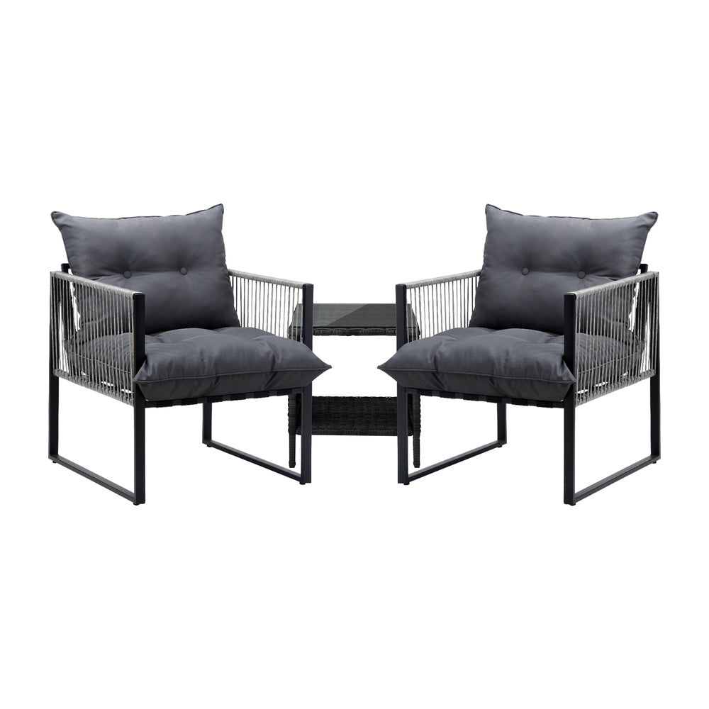 Livsip 3PCS Outdoor Patio Set Wicker Table Chairs with Cushions-Outdoor Patio Set-PEROZ Accessories