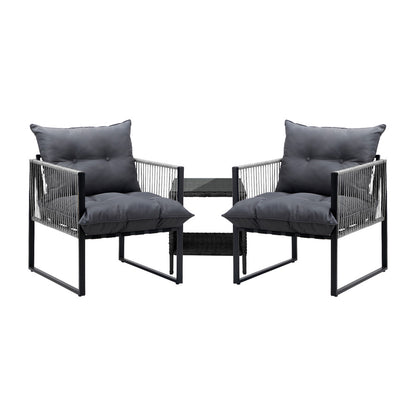 Livsip 3PCS Outdoor Patio Set Wicker Table Chairs with Cushions-Outdoor Patio Set-PEROZ Accessories