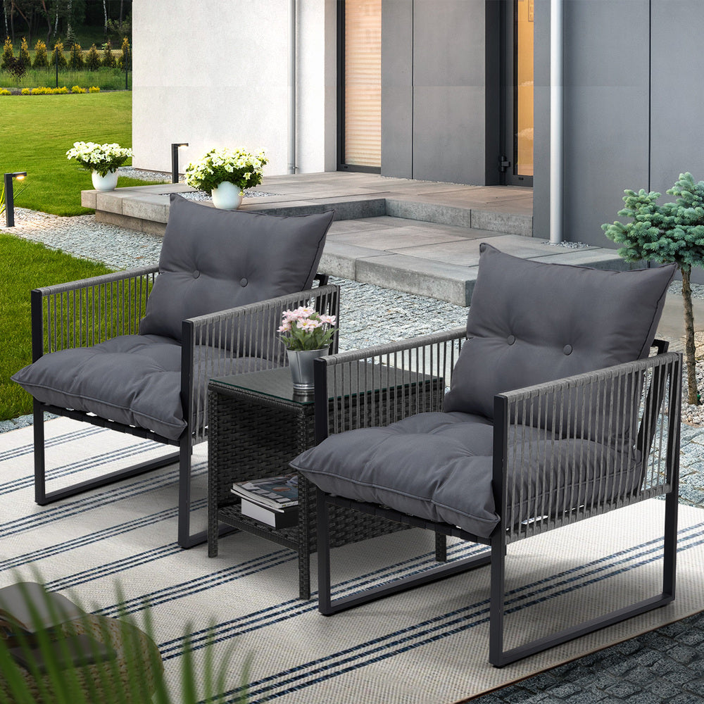 Livsip 3PCS Outdoor Patio Set Wicker Table Chairs with Cushions-Outdoor Patio Set-PEROZ Accessories