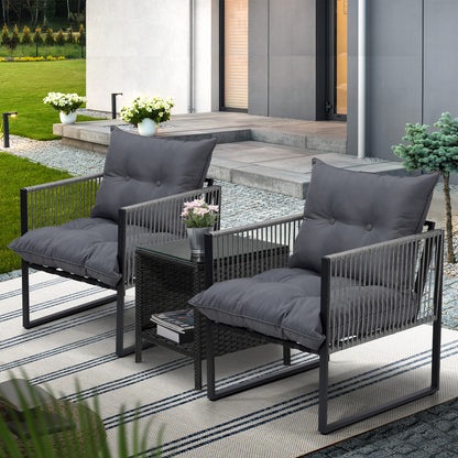 Livsip 3PCS Outdoor Patio Set Wicker Table Chairs with Cushions-Outdoor Patio Set-PEROZ Accessories