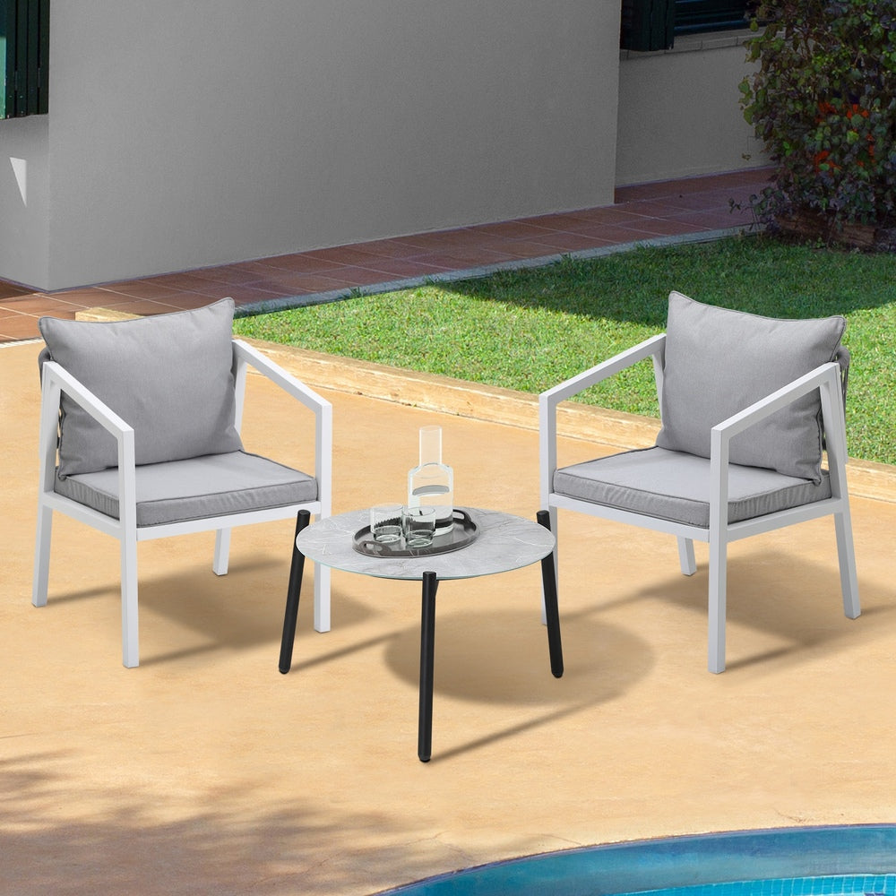 Livsip 3PCS Outdoor Patio Setting Grey 50cm Coffee Table-Outdoor Patio Set-PEROZ Accessories
