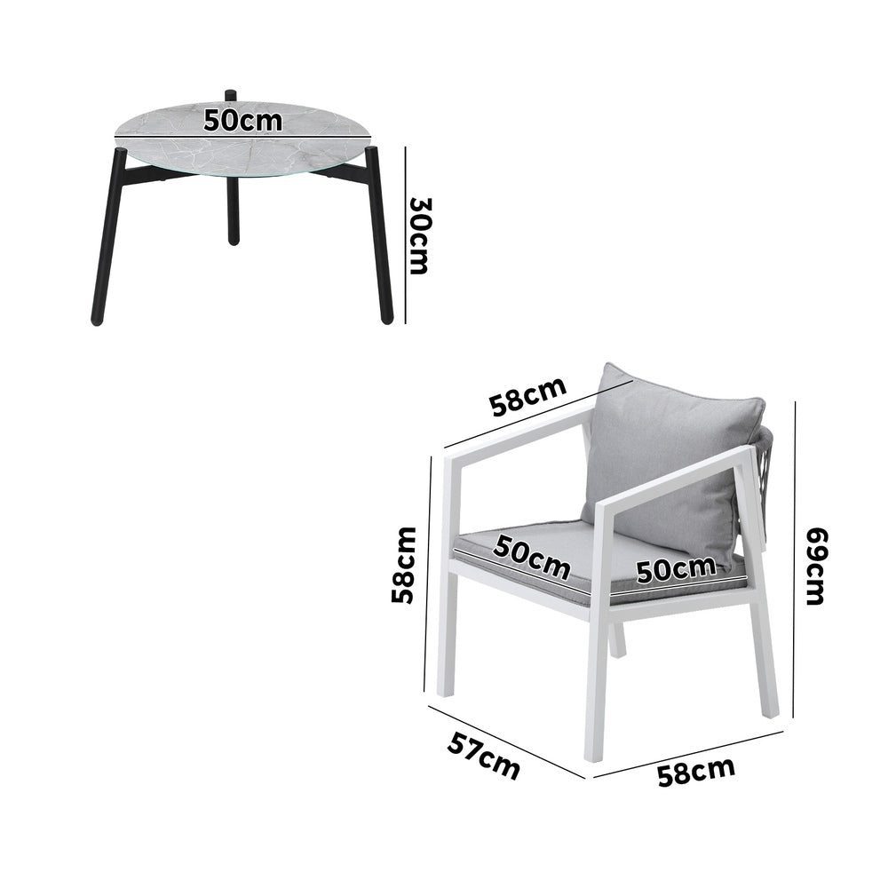 Livsip 3PCS Outdoor Patio Setting Grey 50cm Coffee Table-Outdoor Patio Set-PEROZ Accessories