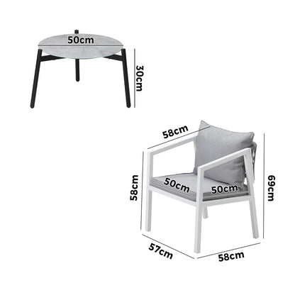 Livsip 3PCS Outdoor Patio Setting Grey 50cm Coffee Table-Outdoor Patio Set-PEROZ Accessories
