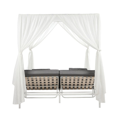 Livsip 3PCS Outdoor Sun Lounger Wicker Lounge Table Chairs Beige-Sun Lounge-PEROZ Accessories