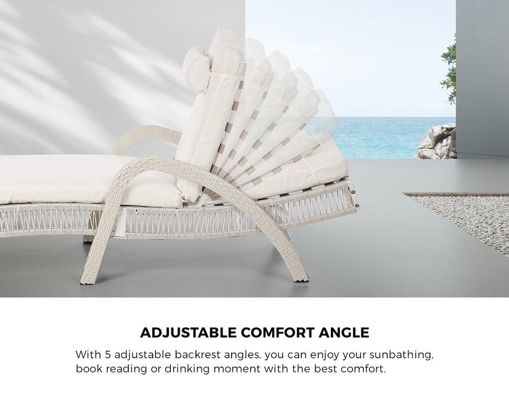 Livsip 3PCS Outdoor Sun Lounger Wicker Lounge Table Chairs Grey-Sun Lounge-PEROZ Accessories