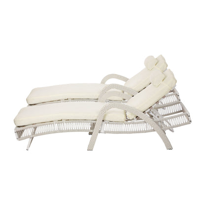 Livsip 3PCS Outdoor Sun Lounger Wicker Lounge Table Chairs Grey-Sun Lounge-PEROZ Accessories