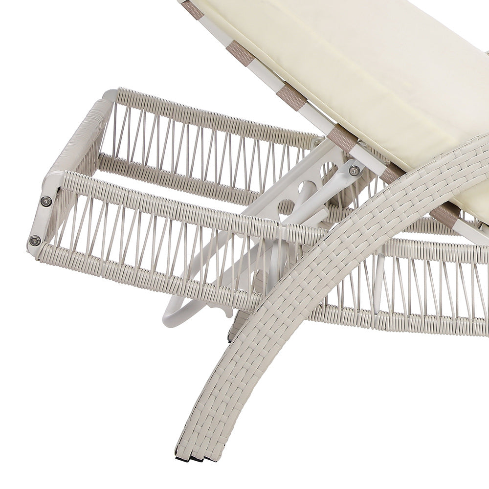 Livsip 3PCS Outdoor Sun Lounger Wicker Lounge Table Chairs Grey-Sun Lounge-PEROZ Accessories