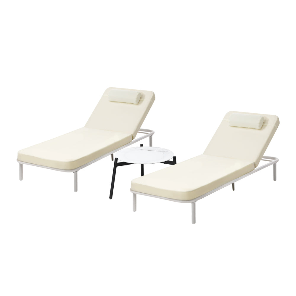 Livsip 3PCS Sun Lounge Outdoor Lounger Set Table Chairs Beige-Sun Lounge-PEROZ Accessories