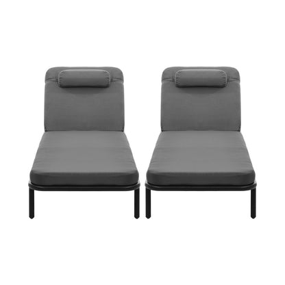 Livsip 3PCS Sun Lounge Outdoor Lounger Set Table Chairs Grey-Sun Lounge-PEROZ Accessories