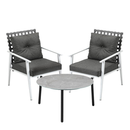 Livsip 3pc Outdoor Lounge Sets 70CM Grey Round Table Rattan Chairs-Outdoor Patio Set-PEROZ Accessories