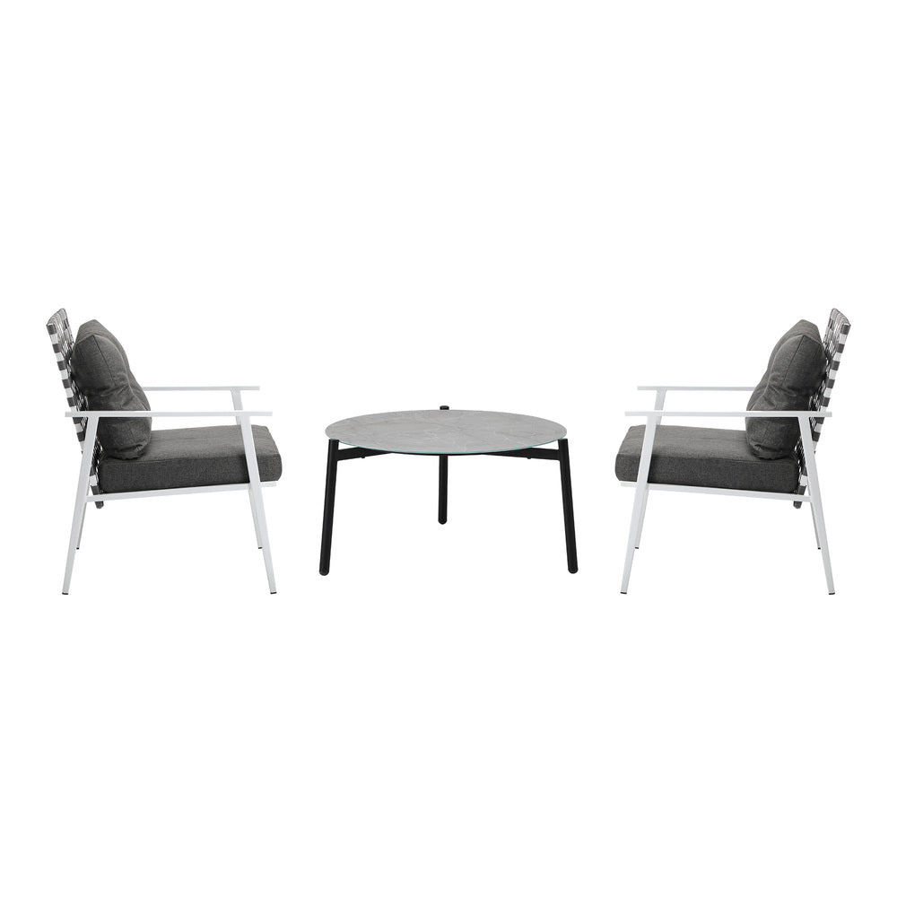 Livsip 3pc Outdoor Lounge Sets 70CM Grey Round Table Rattan Chairs-Outdoor Patio Set-PEROZ Accessories