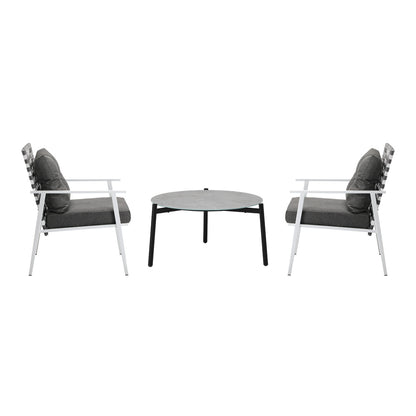 Livsip 3pc Outdoor Lounge Sets 70CM Grey Round Table Rattan Chairs-Outdoor Patio Set-PEROZ Accessories