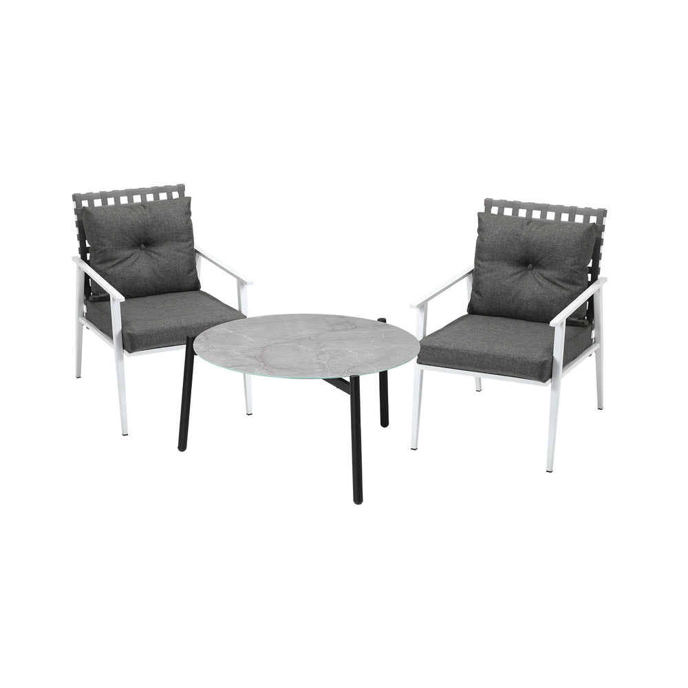 Livsip 3pc Outdoor Lounge Sets 70CM Grey Round Table Rattan Chairs-Outdoor Patio Set-PEROZ Accessories