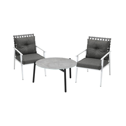 Livsip 3pc Outdoor Lounge Sets 70CM Grey Round Table Rattan Chairs-Outdoor Patio Set-PEROZ Accessories