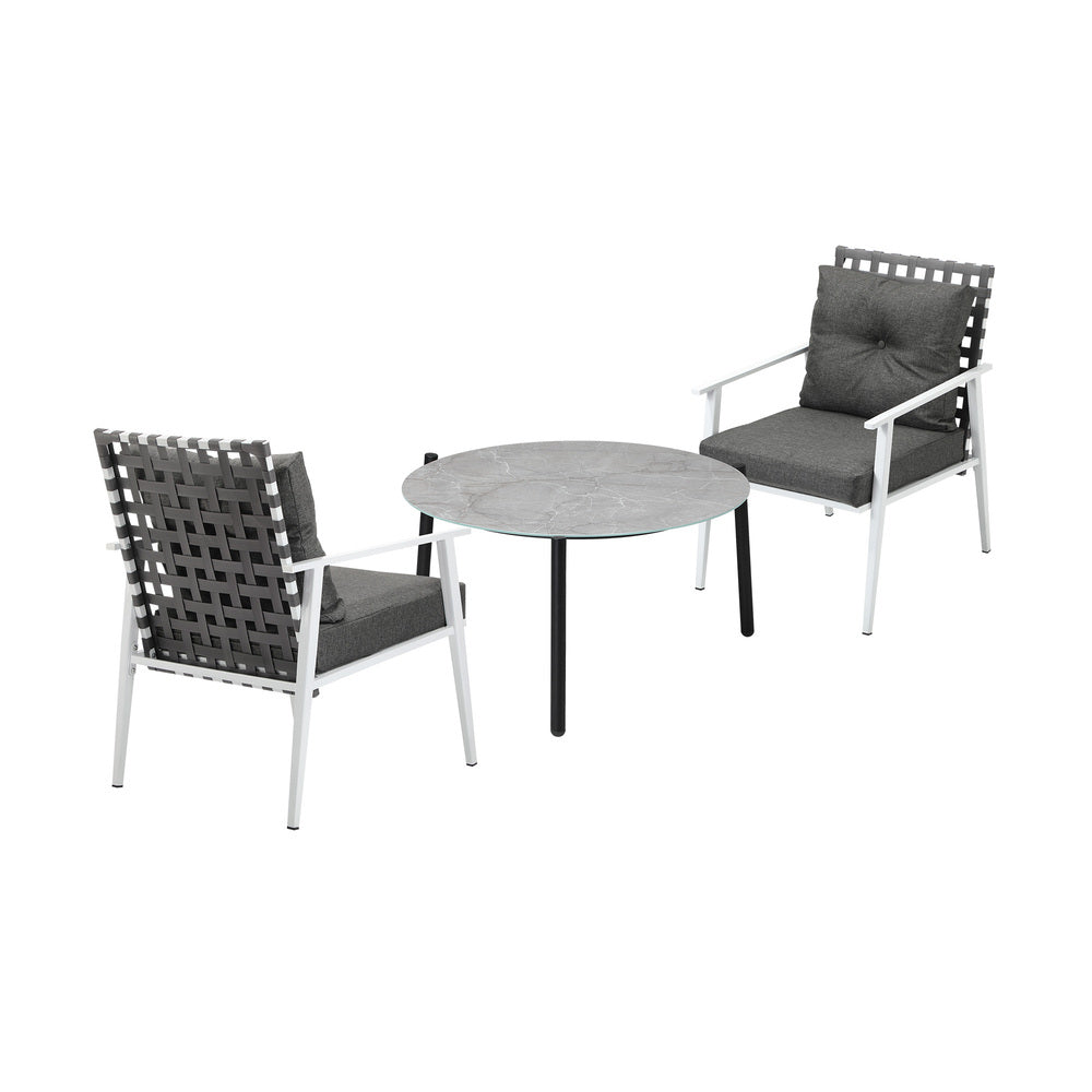 Livsip 3pc Outdoor Lounge Sets 70CM Grey Round Table Rattan Chairs-Outdoor Patio Set-PEROZ Accessories