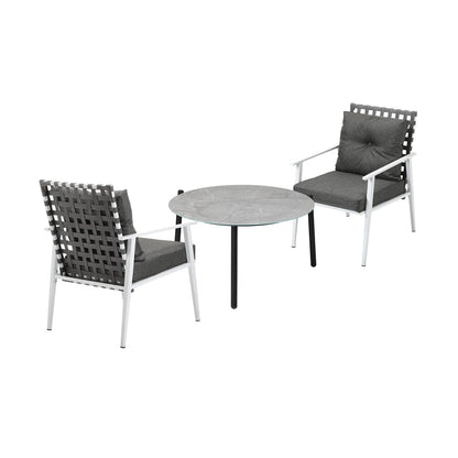 Livsip 3pc Outdoor Lounge Sets 70CM Grey Round Table Rattan Chairs-Outdoor Patio Set-PEROZ Accessories