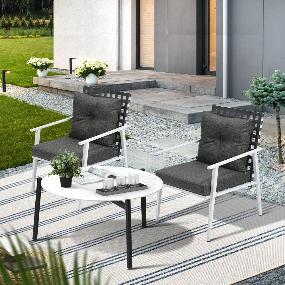 Livsip 3pc Outdoor Lounge Sets 70CM White Round Table Rattan Chairs-Outdoor Patio Set-PEROZ Accessories